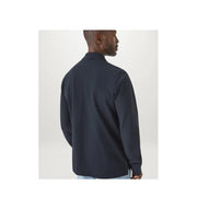 Belstaff men long sleeve cotton polo blue featuring a dark navy color, classic collar, and ribbed cuffs