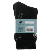 Black beverly hills polo club tennis socks with white lettering and reinforced toe and heel for men cotton blend