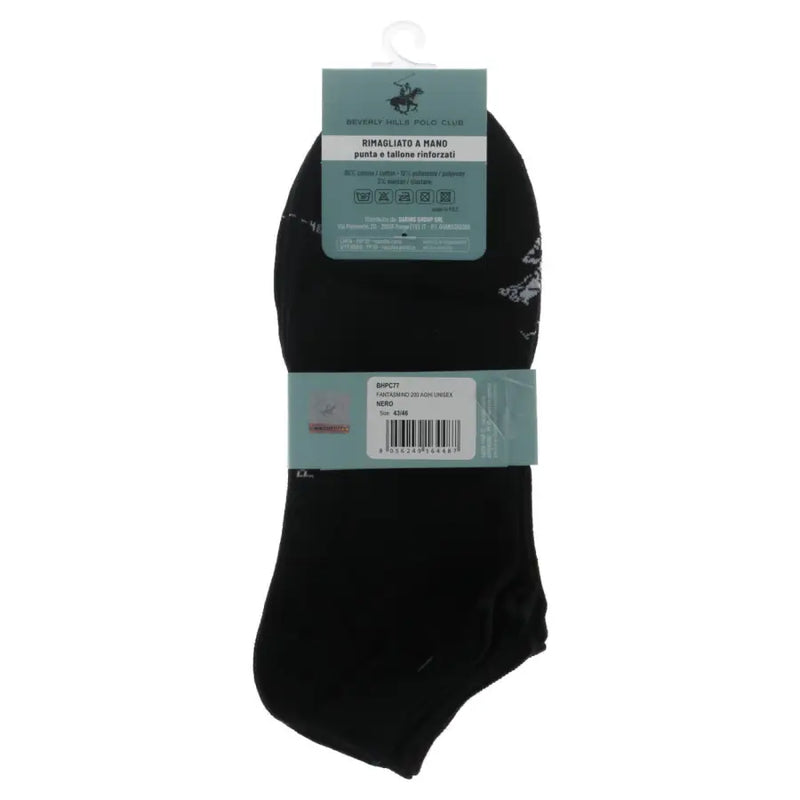 Beverly Hills Polo Club men’s black ankle socks with subtle white embroidery in branded packaging