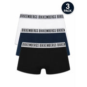Dreierpackung bikkembergs Herren-Boxershorts aus weißem, marineblauem und schwarzem Baumwollstretch mit Markenbund