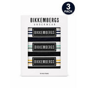 Bikkembergs mens white cotton underwear stretch tri-pack trunks in navy white and black with striped accents