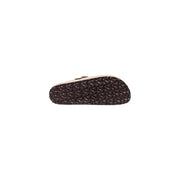 Cremefarbene Birkenstock Herren-Ledersandalen mit beigem, weichem Boston-Fußbett und dunkelbrauner, profilierter Gummisohle