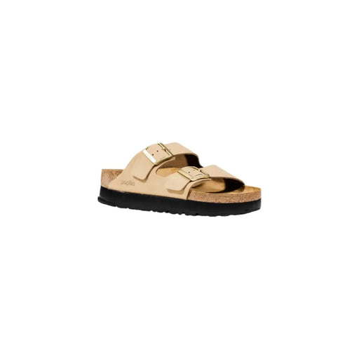 Birkenstock womens beige leather sandal with cork footbed
