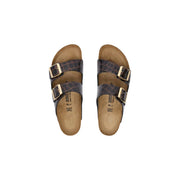 Birkenstock women leather sandals black Arizona in dark brown crocodile-embossed leather with gold-tone buckles and logo insole
