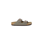 Birkenstock women leather sandals grey Arizona shoes with gray suede two adjustable straps and cork footbed