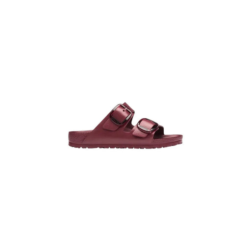 Maroon Birkenstock women sandals with two straps and metallic buckles made of bordeaux EVA rubber Arizona model