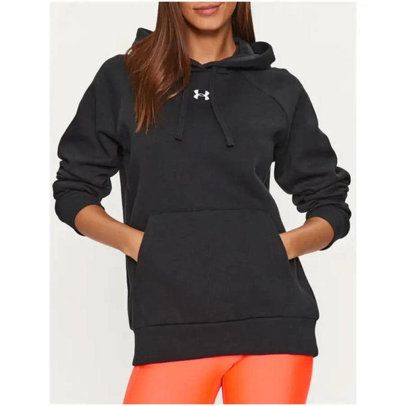 Black Under Armour Women’s Hooded Sweatshirt with front pocket for comfort and style