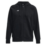 Black Under Armour zip-up hoodie featuring front pockets for women’s activewear