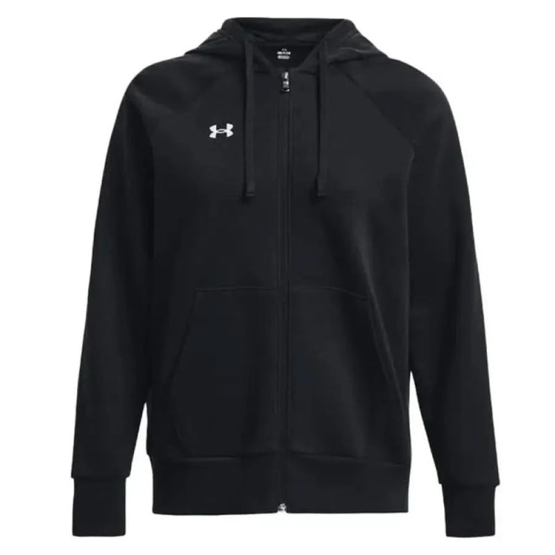 Black Under Armour zip-up hoodie featuring front pockets for women’s activewear