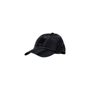 Black patterned baseball cap displayed as a stylish accessory for casual wear