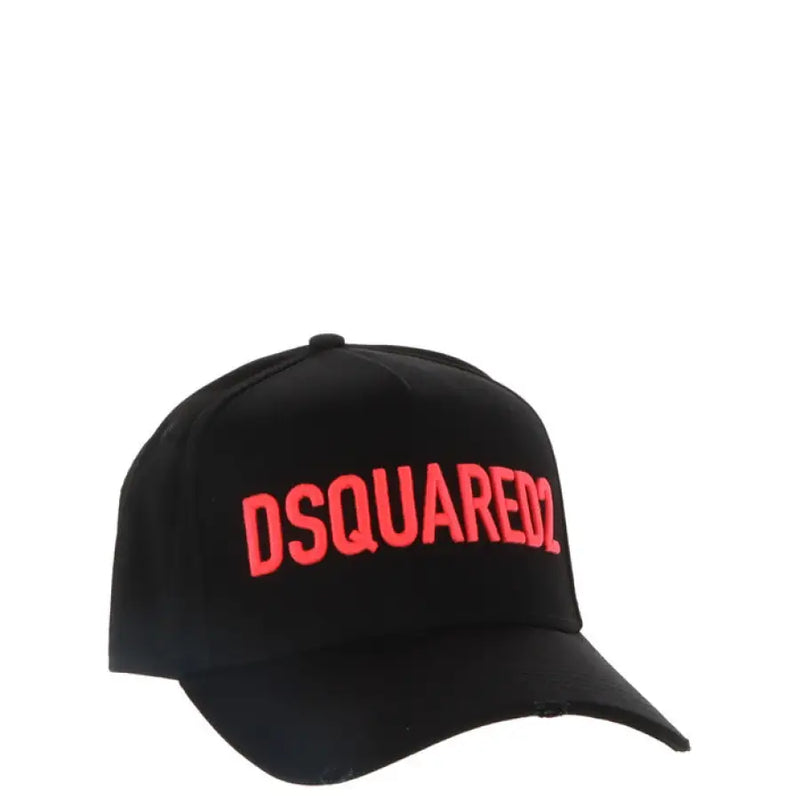 Black baseball cap with red lettering for a stylish and casual look