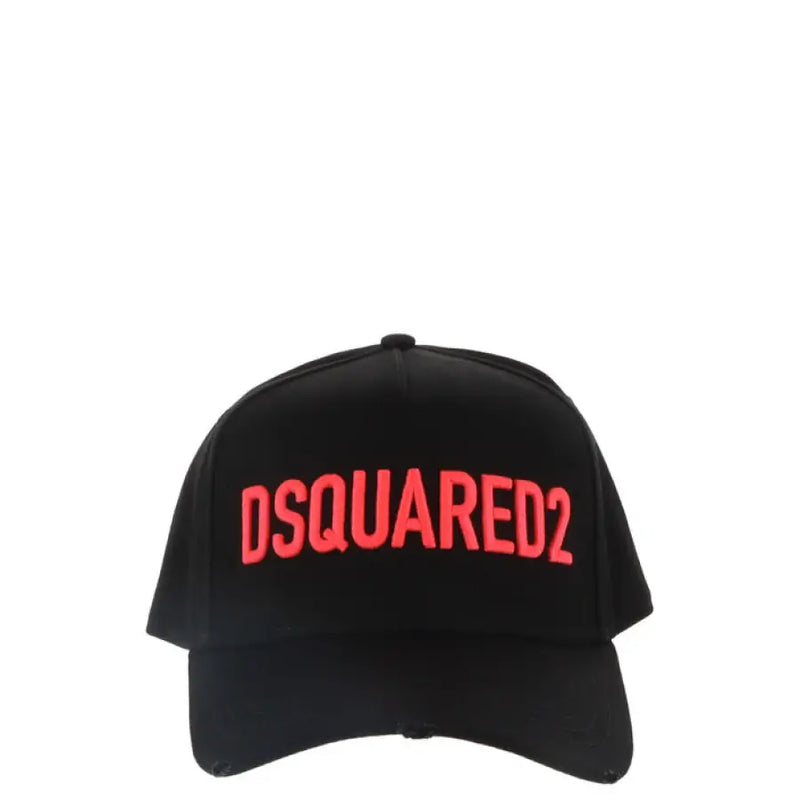 Black baseball cap with red lettering for stylish casual wear