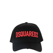 Black dsquared2 baseball cap in cotton with bold red embroidered logo for casual wear