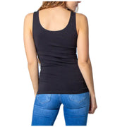 Black cotton blend sleeveless tank top for women with rounded neckline and fitted silhouette