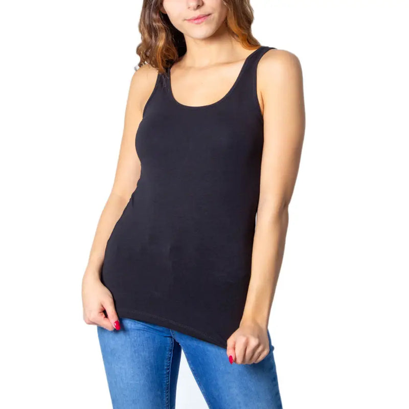 Schwarzes ärmelloses Baumwollmischung Tank Top für Frauen