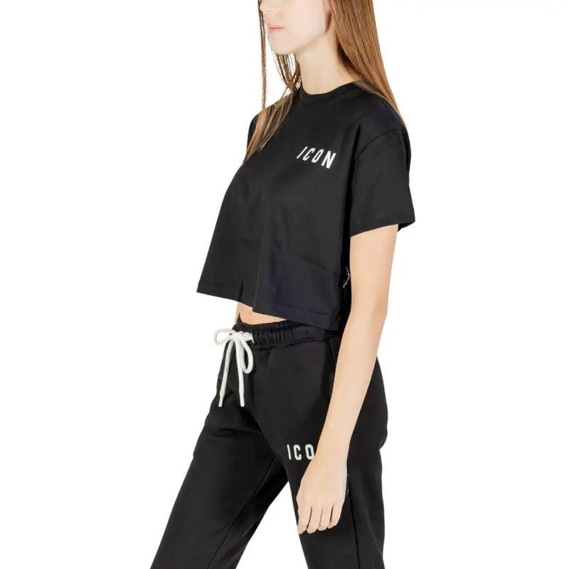 T-Shirt femme en coton noir à col rond