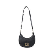 Black shoulder bag with gold logo from Black Crescent Purse with Chain Strap and Gold Logo