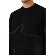 Black crewneck sweater featuring an abstract pattern for stylish casual wear