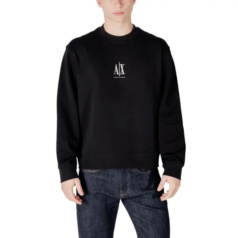 Black crewneck sweatshirt featured in Armani Exchange Men’s White Long Round Neck Sweatshirt
