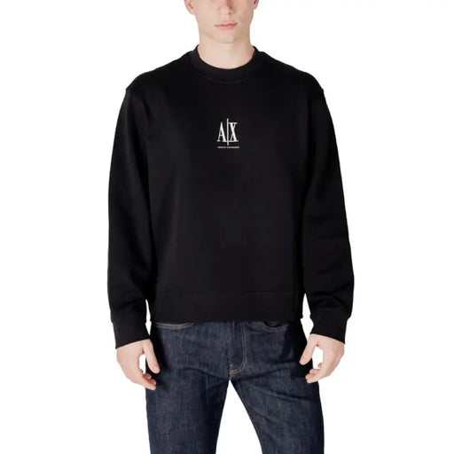 Schwarzes Sweatshirt mit Rundhalsausschnitt, das in Armani Exchange Weißes Herren-Sweatshirt mit langem Rundhalsausschnitt