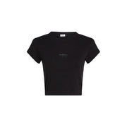 Black cropped t-shirt with minimal text branding from Calvin Klein Jeans