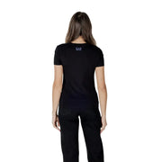 Black ea7 emporio armani short-sleeved t shirt with subtle purple logo on the back side in cotton fabric