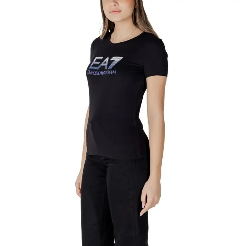 Black EA7 Emporio Armani T shirt displayed in a product image showcasing stylish men’s apparel
