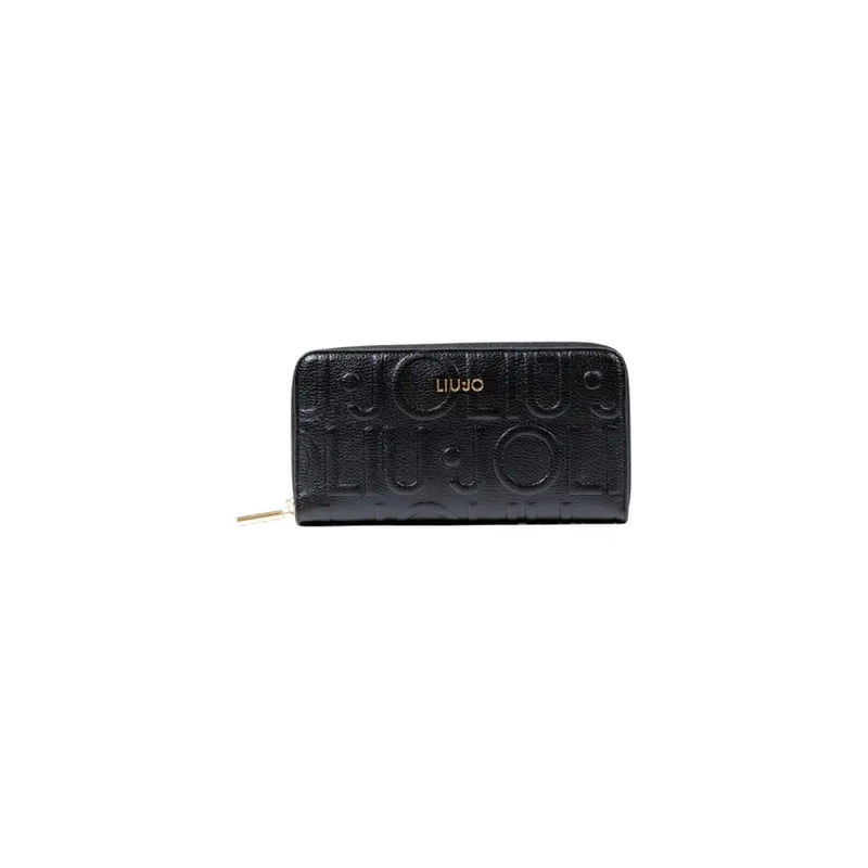 Black embossed leather zippered wallet featuring a sleek, stylish design and durable craftsmanship