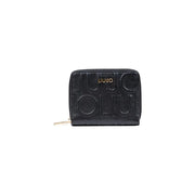 Black embossed zip around wallet with zipper closure for secure storage