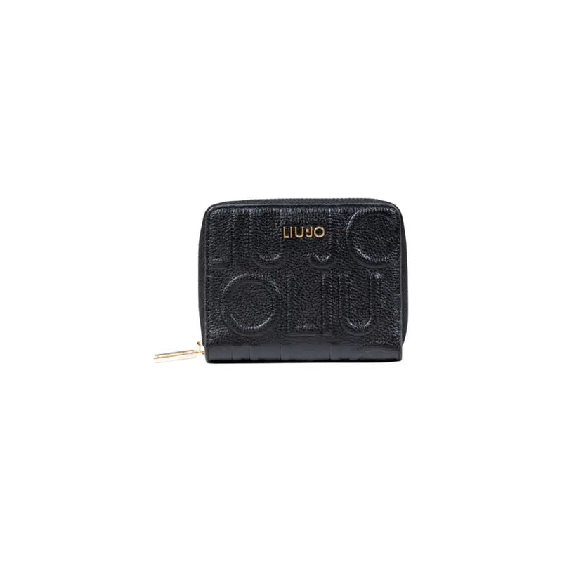 Black embossed zip around wallet with zipper closure for secure storage