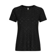 Black eyelet lace short-sleeve top from Jacqueline De Yong Women Black Plain Round Neck T Shirt