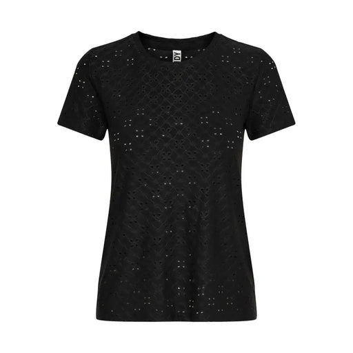 Black eyelet lace short-sleeve top from Jacqueline De Yong Women Black Plain Round Neck T Shirt