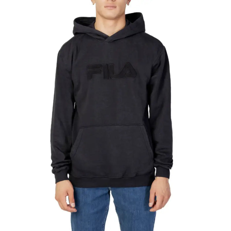 Black Fila hooded sweatshirt displayed, highlighting stylish and comfortable casual wear