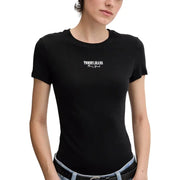 Black fitted short-sleeve round neck T-shirt by Tommy Hilfiger made of organic cotton viscose