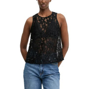 Black floral lace tank top from the Blue Floral Lace Top and Pants Set collection