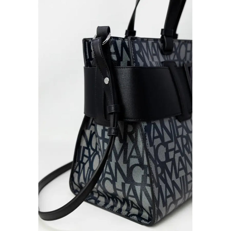Armani Exchange patterned tote bag in black and gray with geometric design