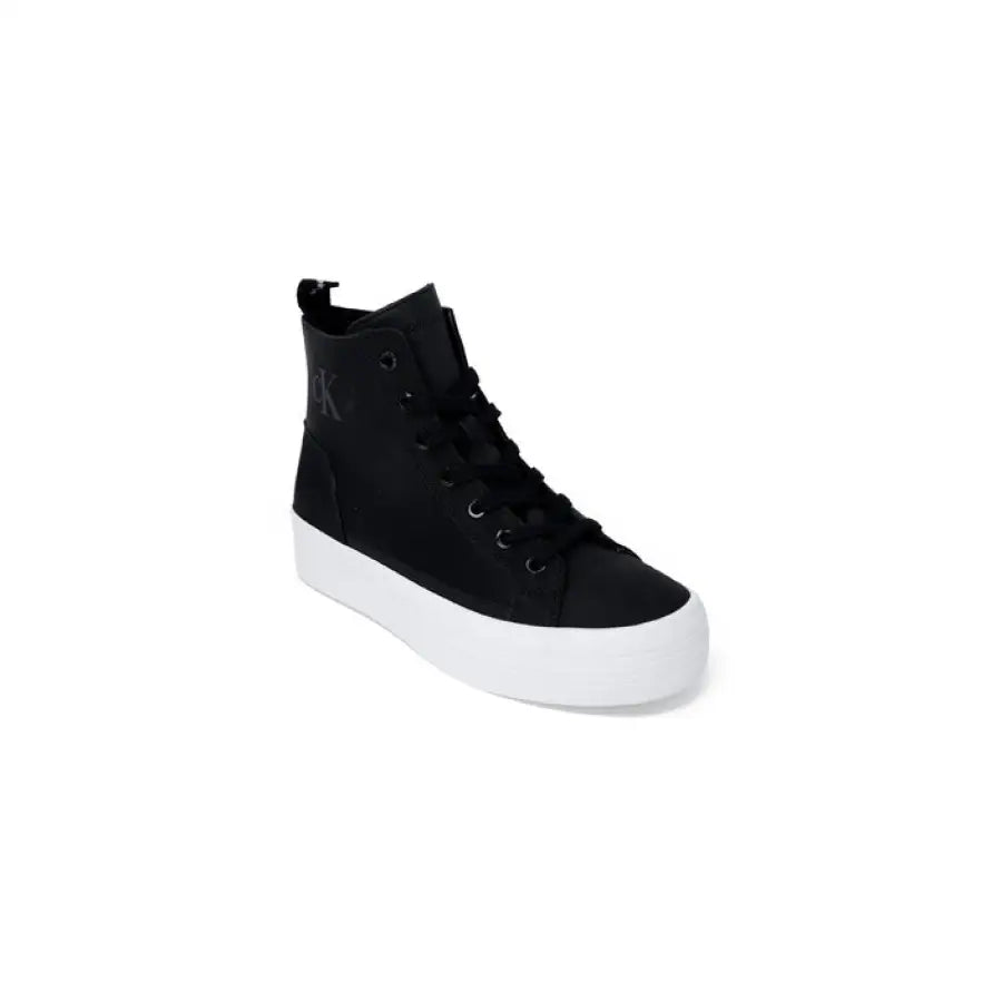 Calvin Klein Jeans black high top sneaker with white soles for women