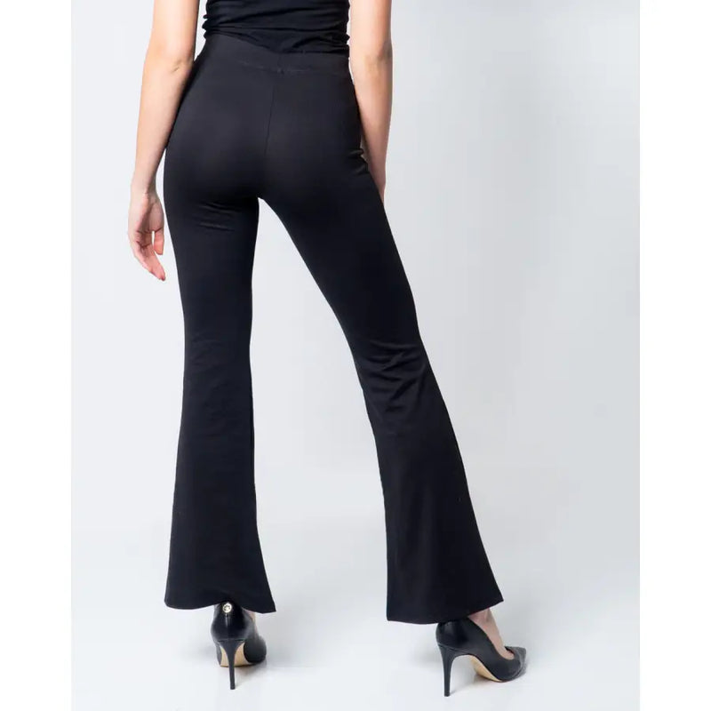 Black high-waisted flared polyester trousers for women from Black Polyester Trousers for Fall Winter collection