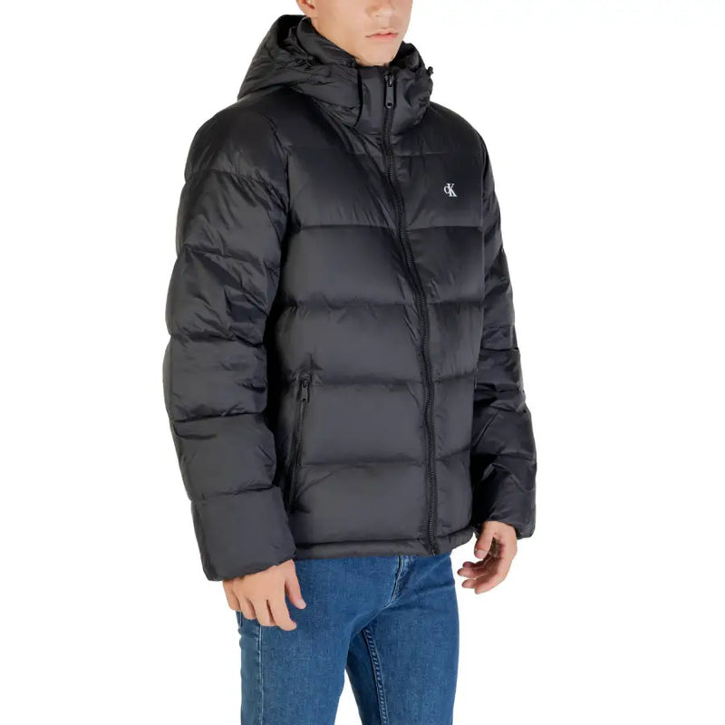 Black Hooded Puffer Jacket displayed in a product image, showcasing its stylish design