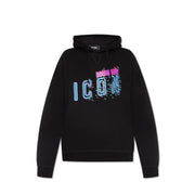 Schwarzer dsquared2 Kapuzenpullover mit farbenfrohem pink-blauem Glitch-Effekt icon Grafik