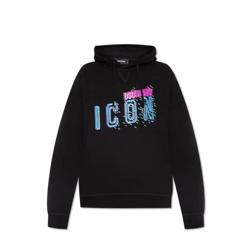 Schwarzer dsquared2 Kapuzenpullover mit farbenfrohem pink-blauem Glitch-Effekt icon Grafik