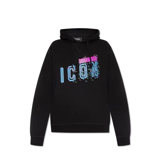 Schwarzer dsquared2 Kapuzenpullover mit farbenfrohem pink-blauem Glitch-Effekt icon Grafik