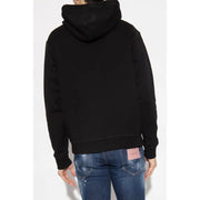 Schwarzer Kapuzenpullover mit bunten icon Grafik mit weichem, strukturiertem Stoff und dezenten Ziernähten