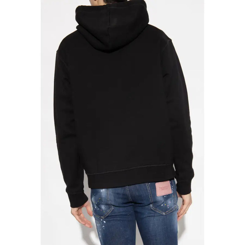 Schwarzer Kapuzenpullover mit bunten icon Grafik mit weichem, strukturiertem Stoff und dezenten Ziernähten