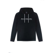 Black hooded sweatshirt with white drawstrings and a contrasting stripe featuring bausshark branding across the chest