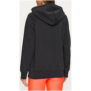 Black hooded sweatshirt back view, Under Armour Women’s style with pockets