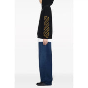 Black hoodie with yellow accents featuring gold geometric embroidery along the sleeve in cotton material
