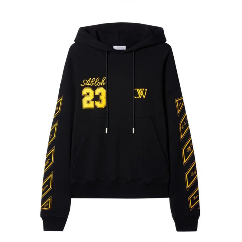 Black hoodie with yellow accents, stylish apparel for casual wear