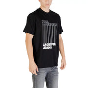 Black Karl Lagerfeld T-shirt paired with Gray Jeans in a men’s fashion display