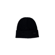 Black knit beanie made of warm, soft material ideal for cold weather wear